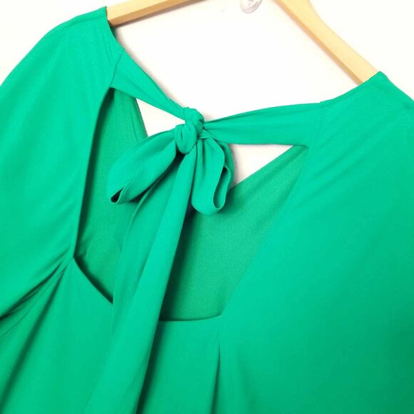 Whistles Kelly Green Zelena Midi Dress 10 Crepe Flutter Sleeves Bow Back $320 - Picture 7 of 14